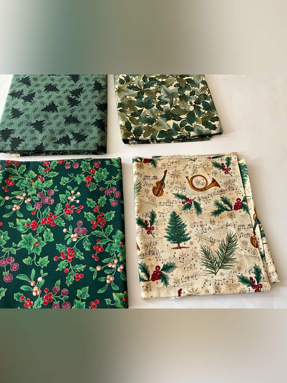VTG Quilting Sewing Fabric Lot Christmas Theme Cranston Holy Pine Trees Cotton